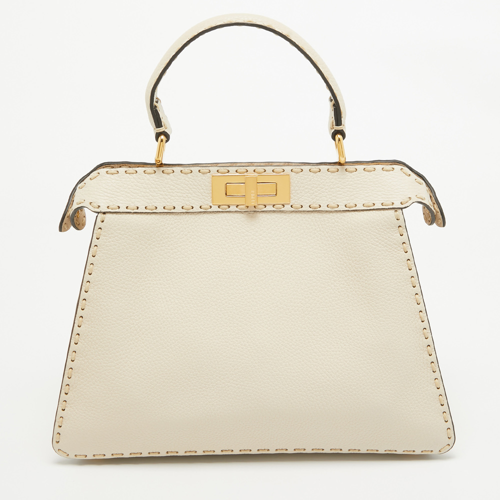 FENDI Cream Selleria Leather Medium Peekaboo ISeeU Top Handle Bag - Picture 4 of 8